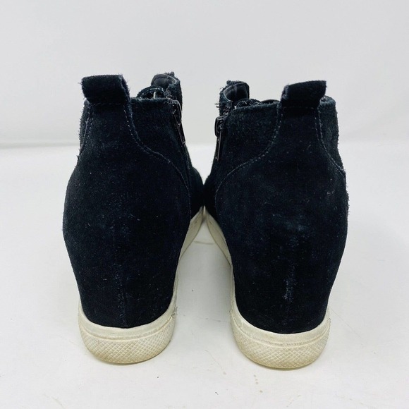 Steve Madden Size 9.5 Black Genuine Suede Wavery Wedge Sneakers - Picture 3 of 6